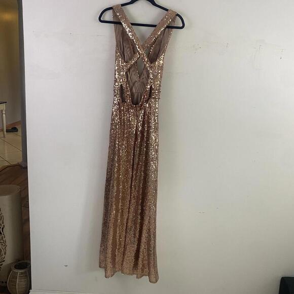 REVELRY champagne sequin plunge maxi formal dress - Picture 8 of 9
